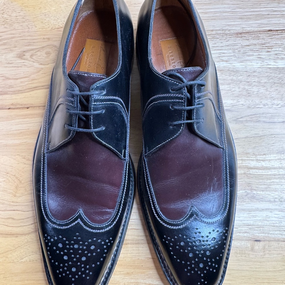 Amadeo Testoni Black and Brown Oxfords with Wingtip Design